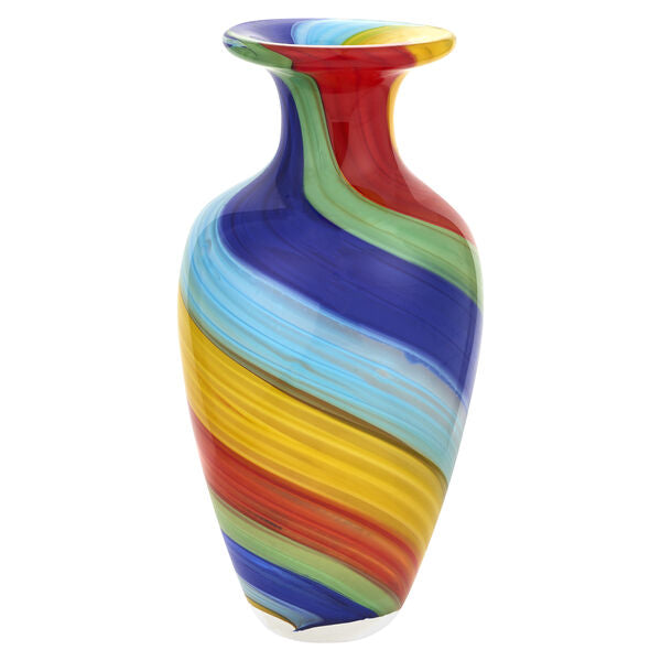 Badash Crystal Art Glass Rainbow Murano Style Art Glass Urn Shape 10.5″ Decorative Vase