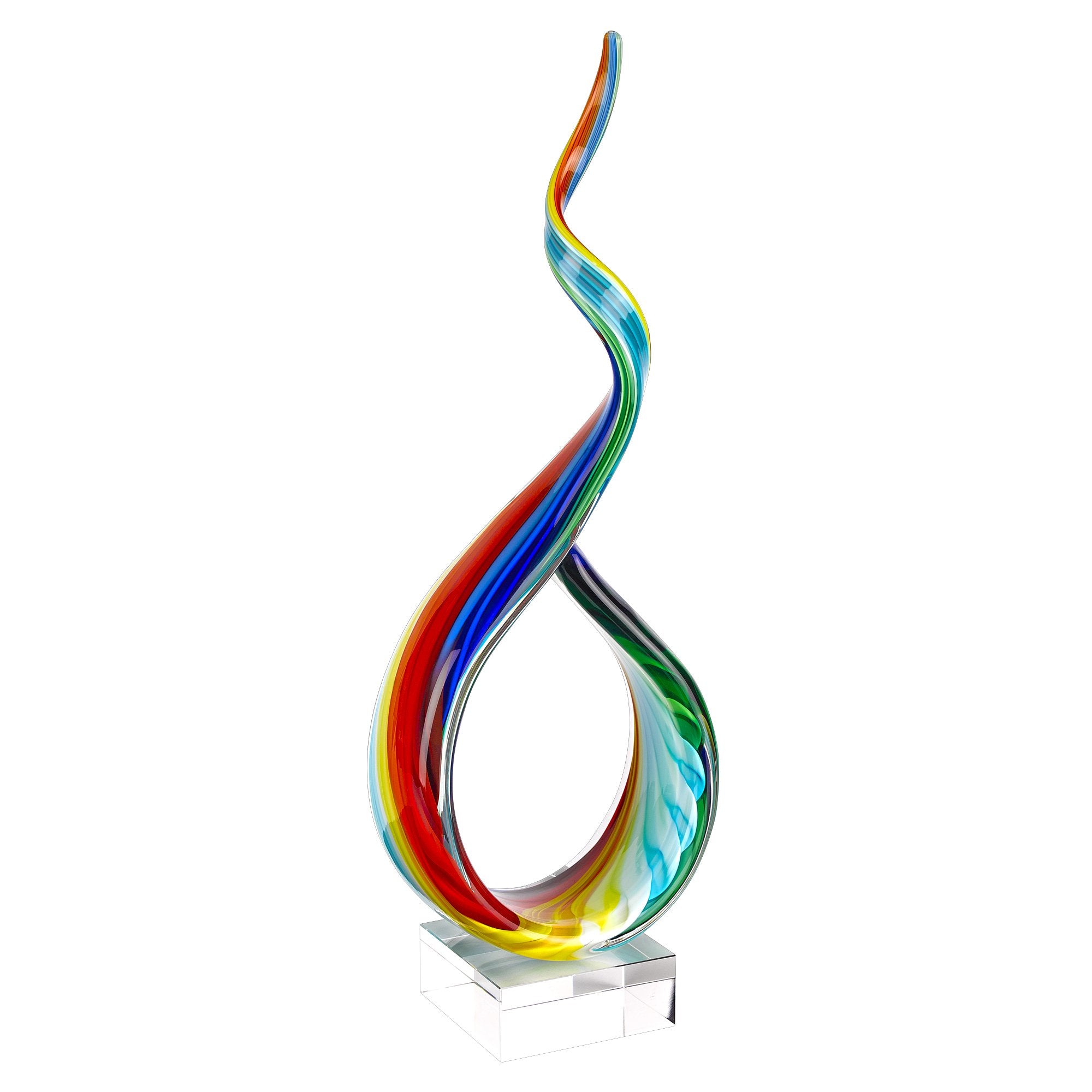 Badash Crystal Art Glass Rainbow Ribbon Murano Style Art Glass Centerpiece on Crystal Base H18"
