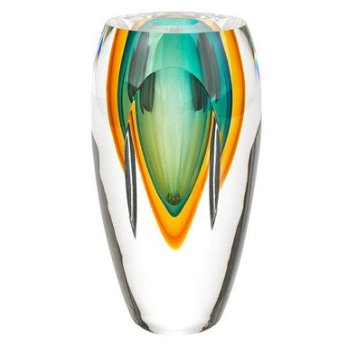 Badash Crystal Art Glass Rimini Murano Style Art Glass Amber and Green 8" Vase