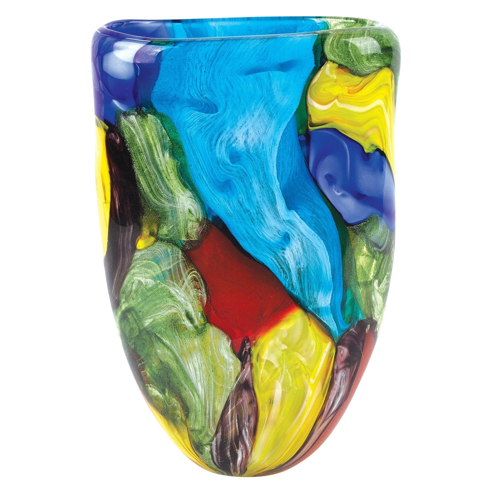 Badash Crystal Art Glass Stormy Rainbow Murano Style Art Glass 11" Oval Vase