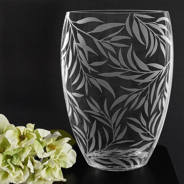 Badash Crystal Giftware Tropics Deep Sandblasted Mouth Blown European 12" Crystal Vase