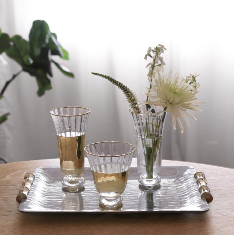 Beatriz Ball Serveware Beatriz Ball GLASS Audrey Stemless All Purpose Glass with Gold Rim Set of 4 (Clear and Gold)
