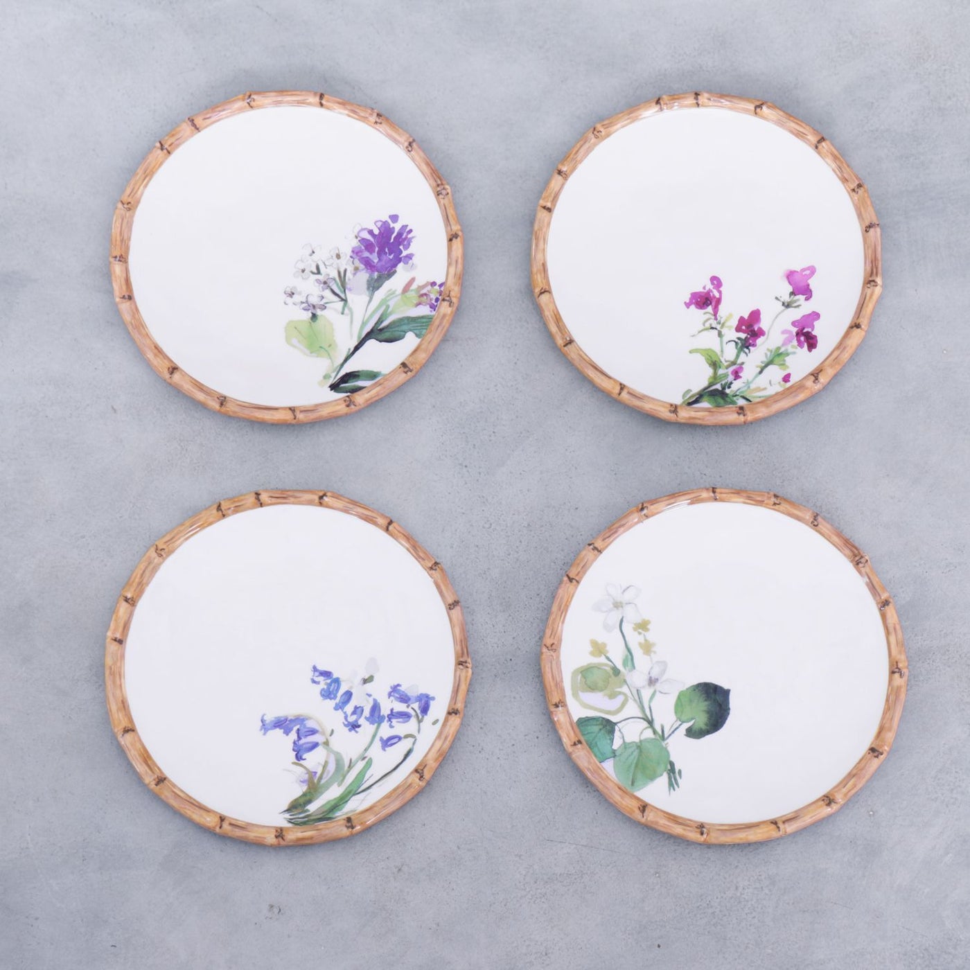 Beatriz Ball Serveware Beatriz Ball VIDA Bamboo Floral Salad Plates Set of 4 (White and Multi)