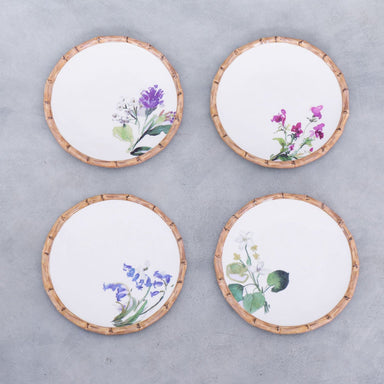 Beatriz Ball Serveware Beatriz Ball VIDA Bamboo Floral Salad Plates Set of 4 (White and Multi)