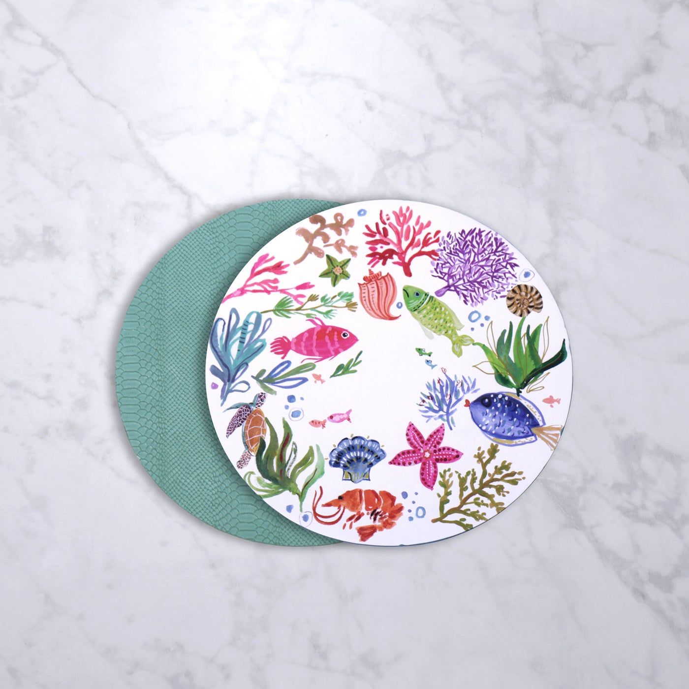 Beatriz Ball Serveware Beatriz Ball VIDA Croc Reversible 15.5" Round Placemats Set of 4 (Coastal)