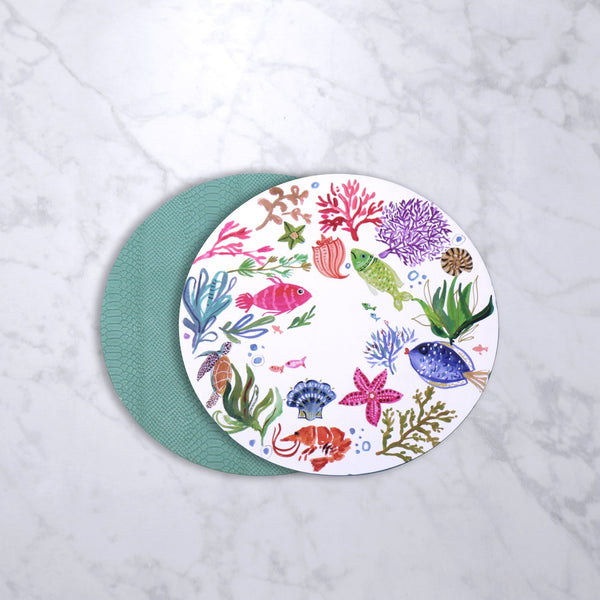 Beatriz Ball Serveware Beatriz Ball VIDA Croc Reversible 15.5" Round Placemats Set of 4 (Coastal)