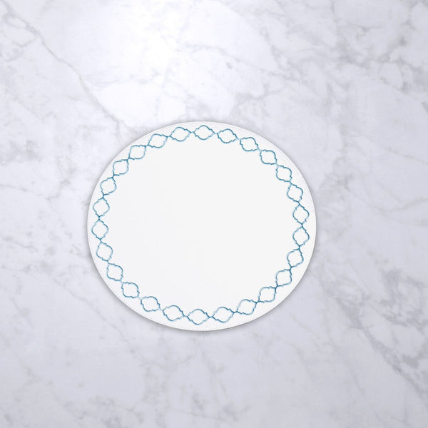 Beatriz Ball Serveware Beatriz Ball VIDA Round Embroidered Quatrefoil 15.5" Round Placemats Set of 4 (Blue)