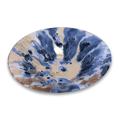 Beatriz Ball Serveware NEW ORLEANS Glass Blue and Gold Marble Extra-Large Centerpiece - EXTRA LARGE