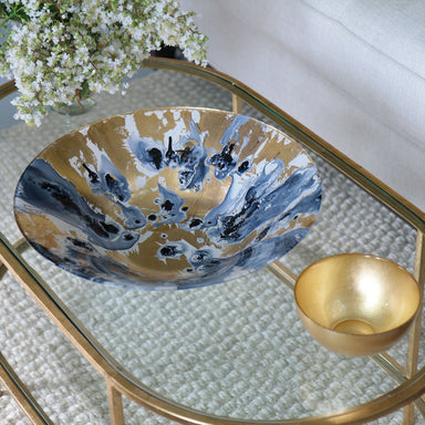 Beatriz Ball Serveware NEW ORLEANS Glass Blue and Gold Marble Extra-Large Centerpiece - EXTRA LARGE