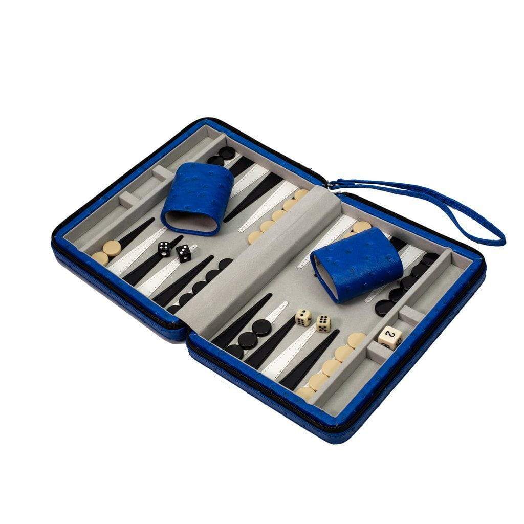 Travel Backgammon Set Blue Ostrich