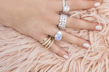 Crislu Jewelry CRISLU Blue Quartz Cocktail Ring With Cushion & Half-Moon Stones - Size 6