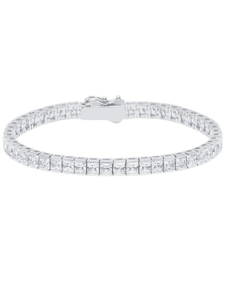 Crislu Jewelry CRISLU Classic Large Princess Tennis Bracelet Finished in Pure Platinum - Size 7.5