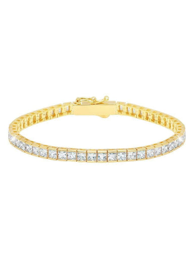 Crislu Jewelry CRISLU Classic Medium Princess Tennis Bracelet Finished in 18KT Gold - Size 7