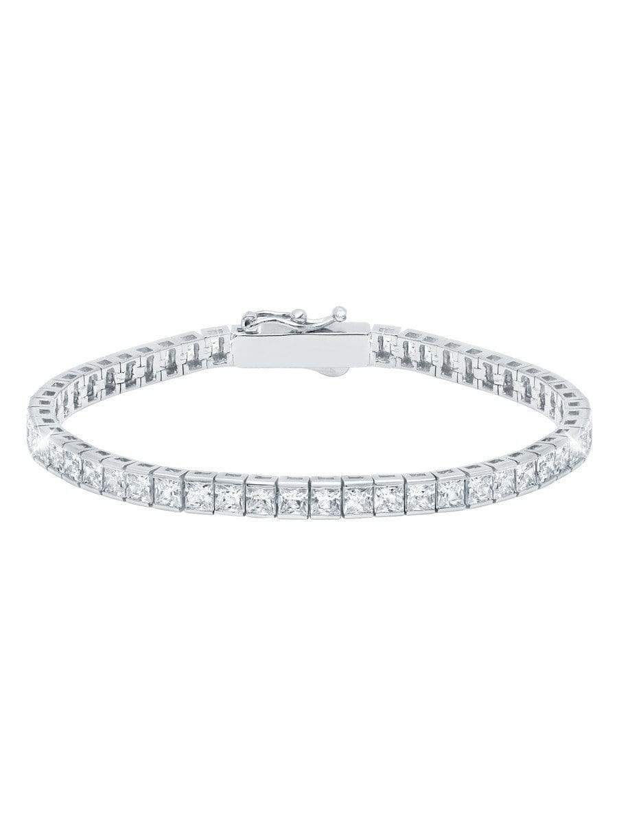 Crislu Jewelry CRISLU Classic Medium Princess Tennis Bracelet Finished in Pure Platinum - Size 7.5