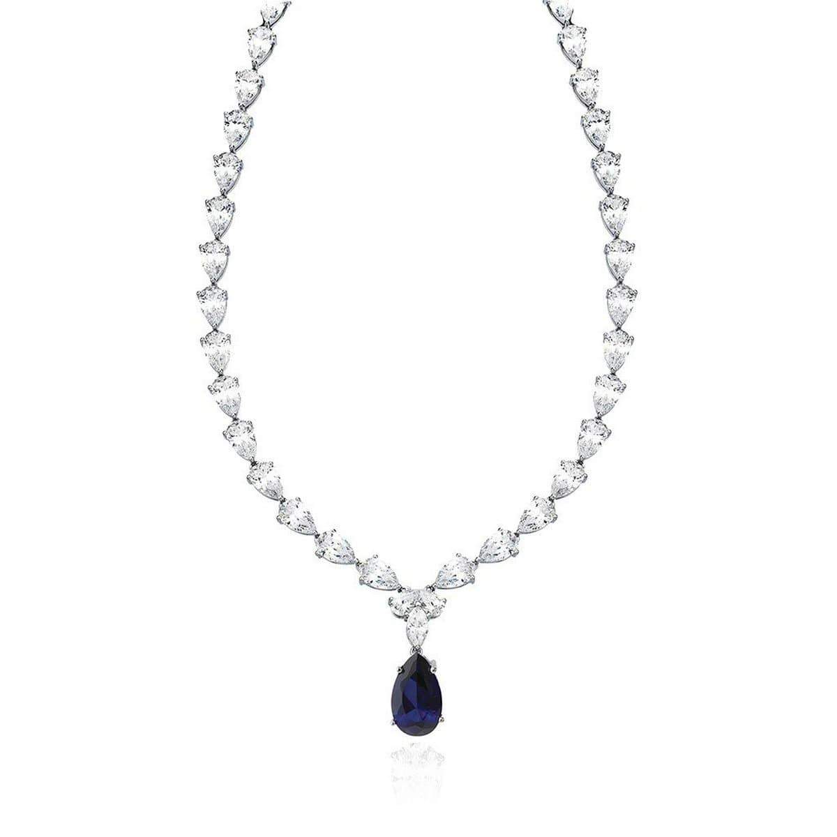 Crislu Jewelry CRISLU Classic Pear Tennis Necklace With Sapphire - 16"