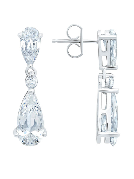 Crislu Jewelry Crislu Double Pear Drop Earrings Finished in Pure Platinum