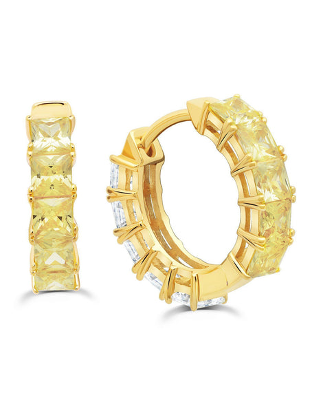 Crislu Jewelry Crislu Duo Hoops finished in 18KT Gold - 13 mm with Canary and Clear Stones