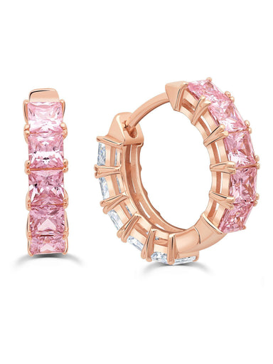 Crislu Jewelry Crislu Duo Hoops finished in 18KT Rose Gold - 13 mm with Pink and Clear Stones