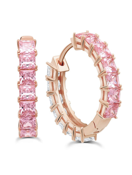 Crislu Jewelry Crislu Duo Hoops finished in 18KT Rose Gold - 22 mm with Pink and Clear Stones