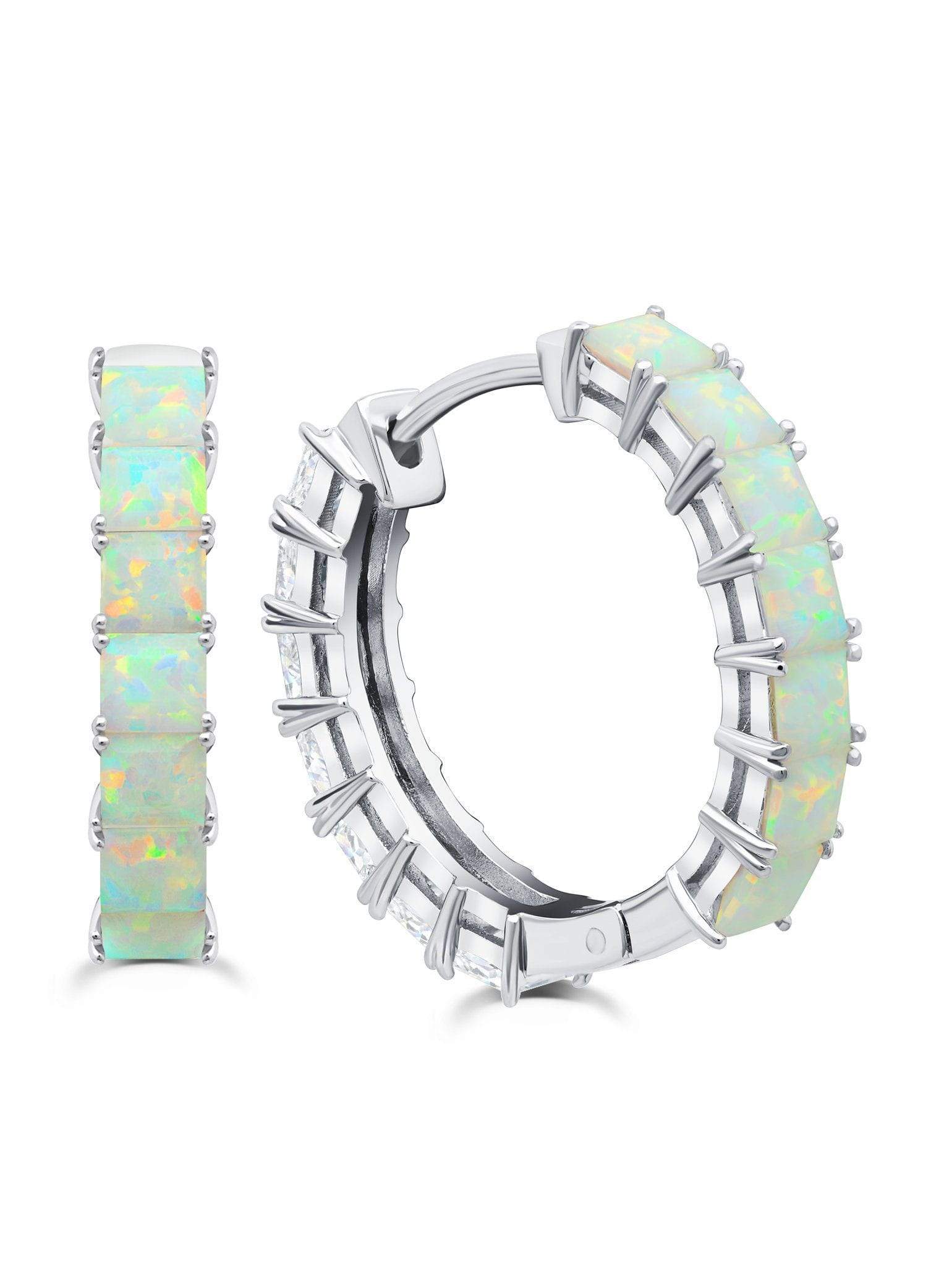 Crislu Jewelry Crislu Duo Hoops finished in Pure Platinum - 22 mm with Opal and Clear Stones