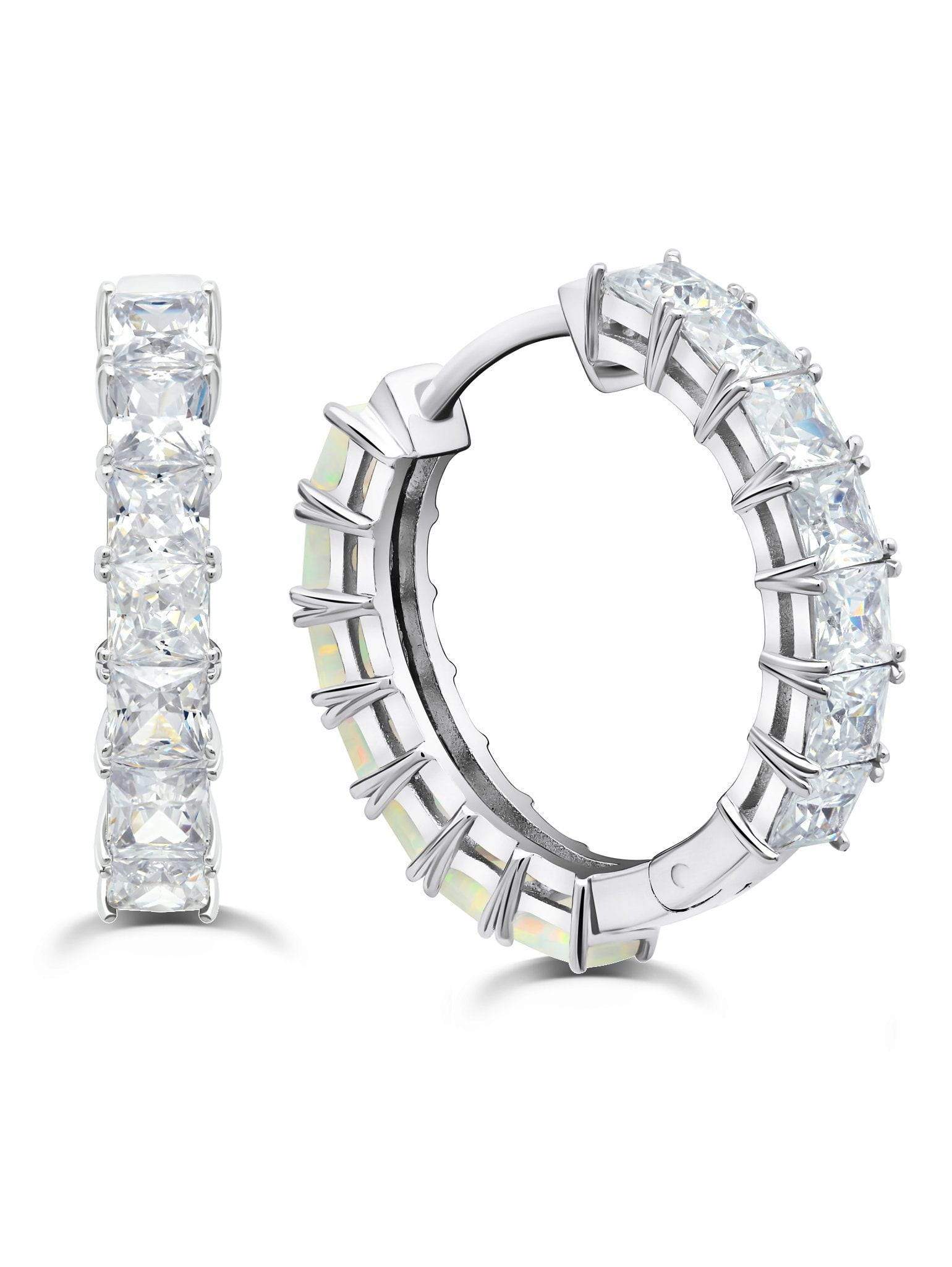 Crislu Jewelry Crislu Duo Hoops finished in Pure Platinum - 22 mm with Opal and Clear Stones