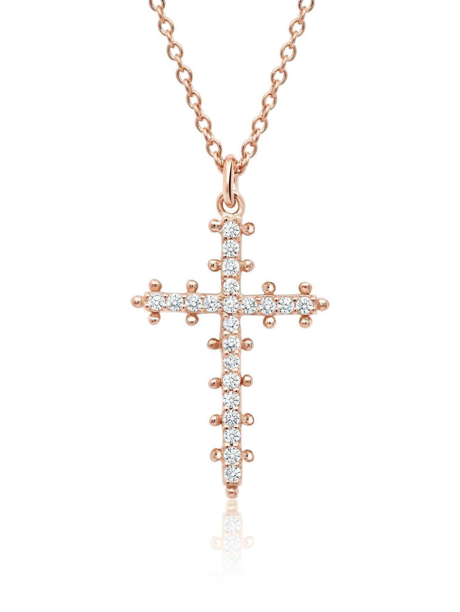 Crislu Jewelry Crislu Motif Cross Pendant Necklace finished in 18kt Rose Gold