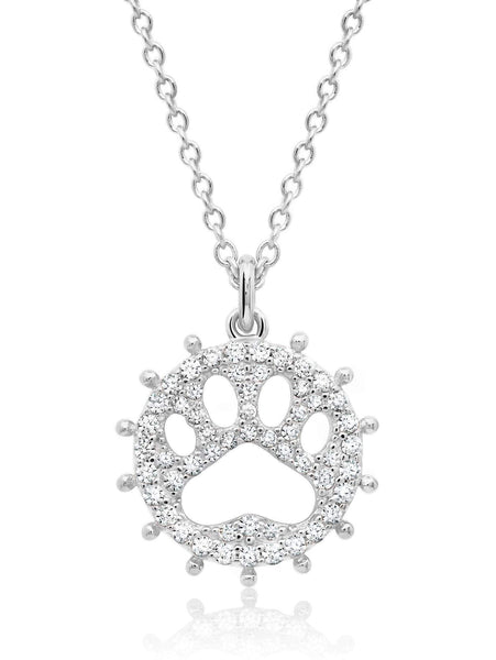 Crislu Jewelry Crislu Motif Paw Print Pendant Necklace finished in Pure Platinum