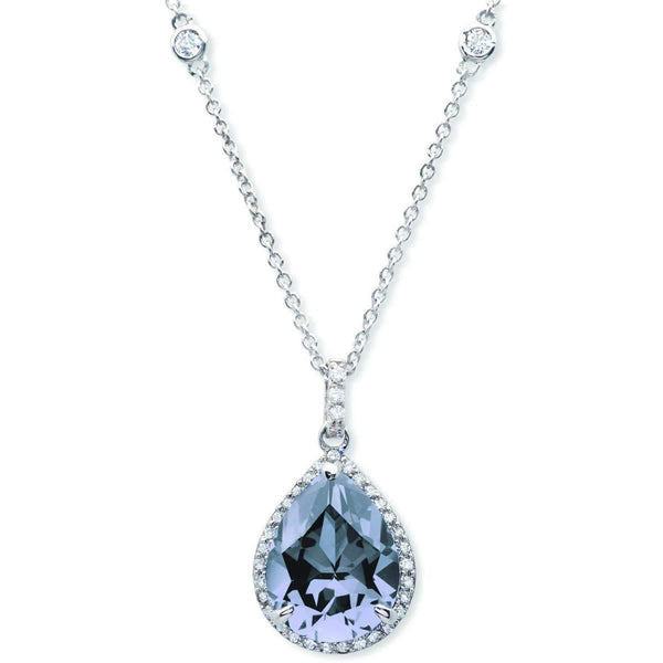 Crislu Jewelry CRISLU Pear Blue Quartz Pendant Finished in Pure Platinum