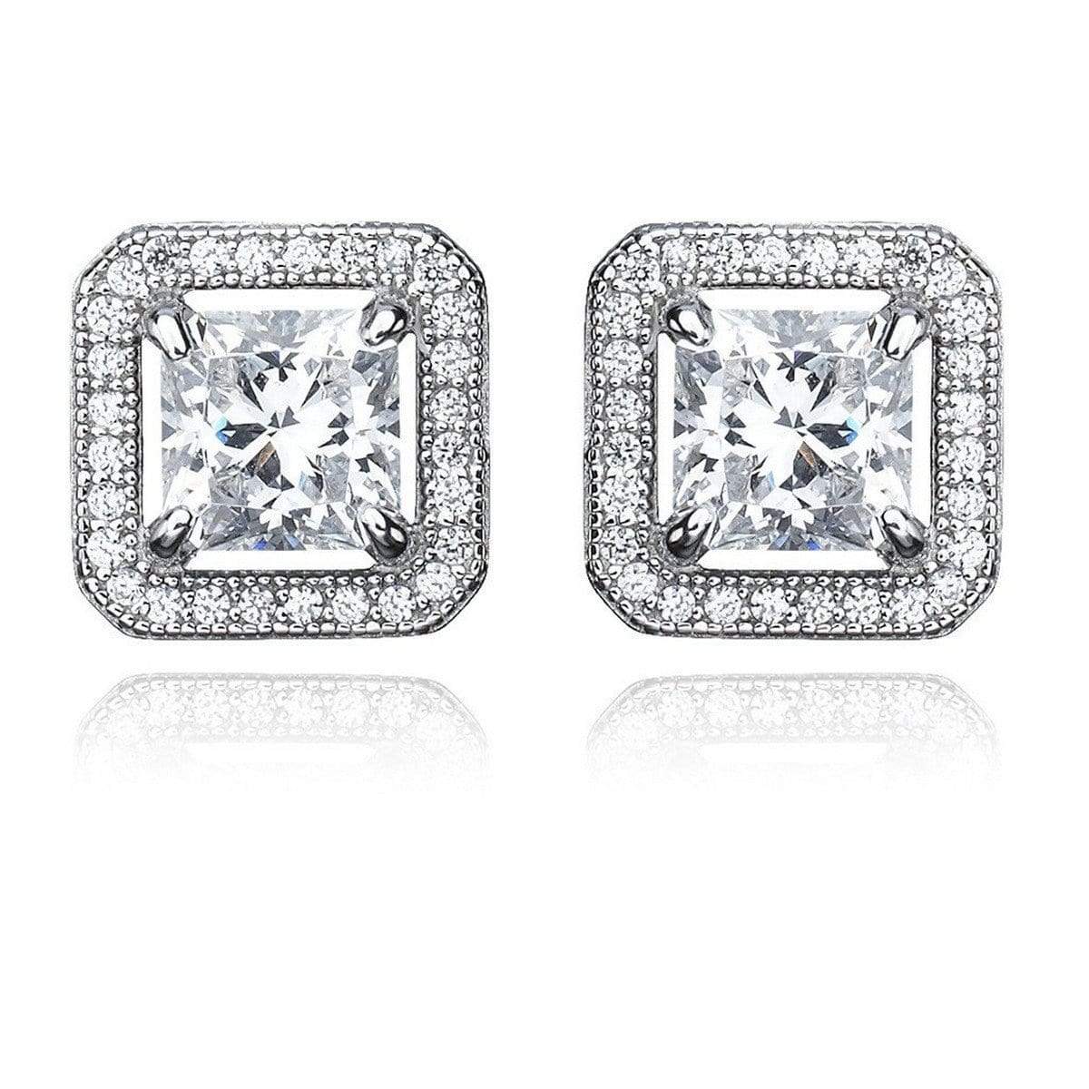Crislu Jewelry CRISLU Princess Cut 3.0 Carat Earrings With Halo Finished in Pure Platinum