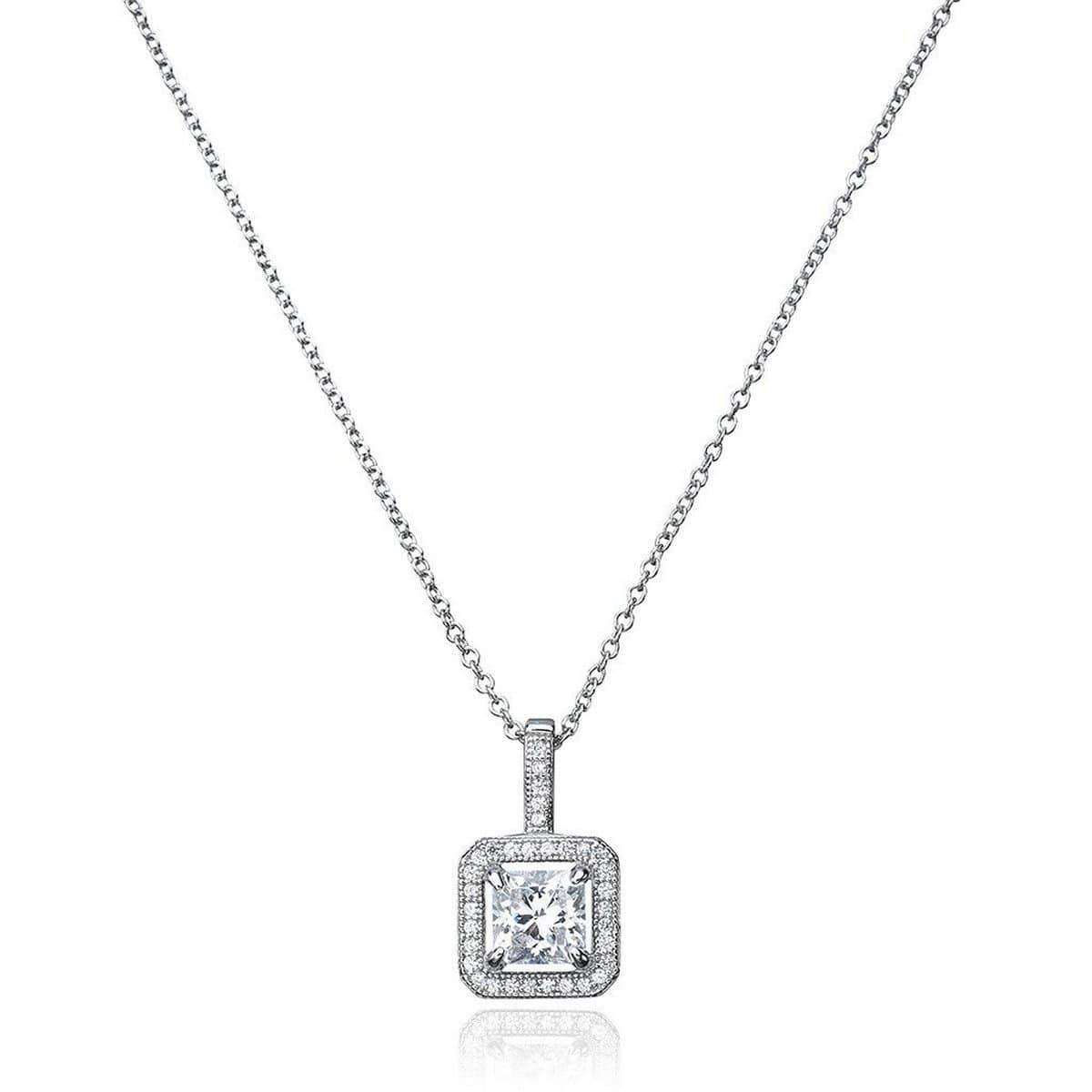 Crislu Jewelry CRISLU Princess Cut Pendant With Halo Finished in Pure Platinum