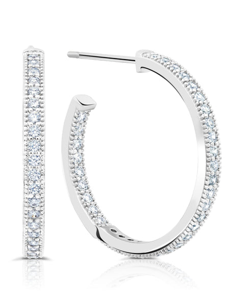 Crislu Jewelry Crislu Small Pave Open Ended Hoop Earrings Finished in Pure Platinum