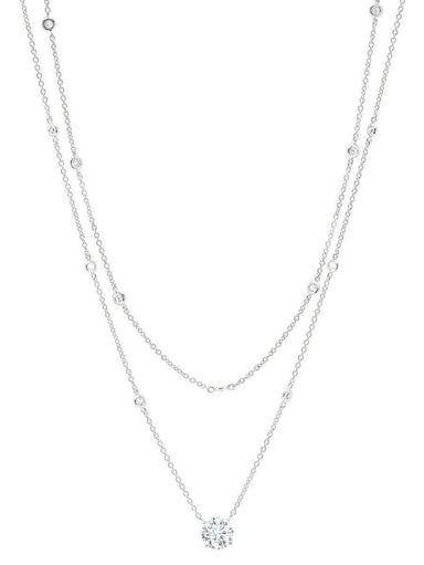 Crislu Jewelry CRISLU Solitaire Double Layered Necklace finished in Pure Platinum