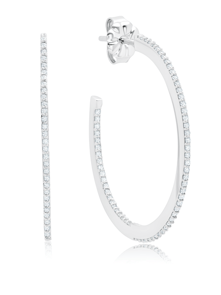 Crislu Jewelry Crislu Thin Diamond Edge Pave Hoop Earrings In Pure Platinum