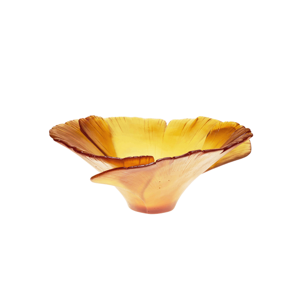 Daum Art Glass Daum Crystal Amber Bowl Ginkgo