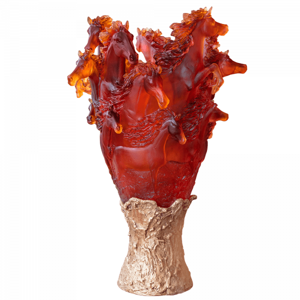 Daum Art Glass Daum Crystal Amber Cavalcade Prestige Vase 50 Ex