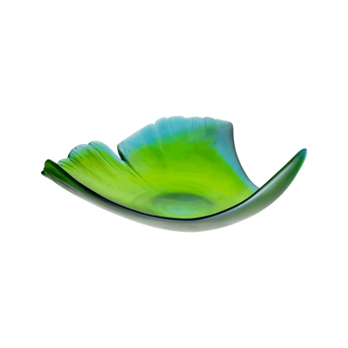 Daum Art Glass Daum Crystal Amber Large Leaf Bowl Ginkgo