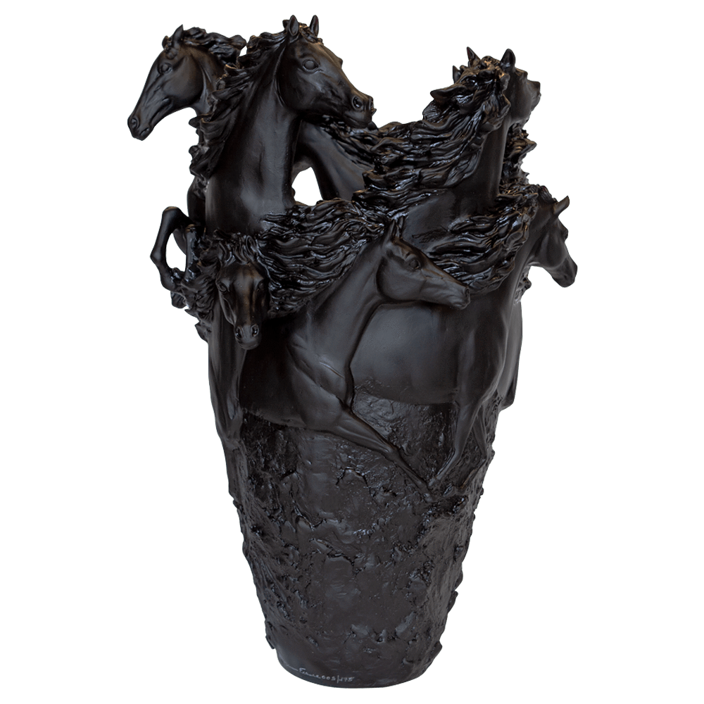 Daum Art Glass Daum Crystal Black Horse Magnum Vase 175 Ex