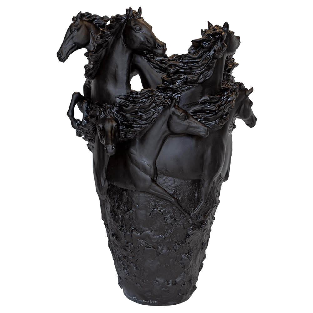 Daum Art Glass Daum Crystal Black Horse Magnum Vase 175 Ex