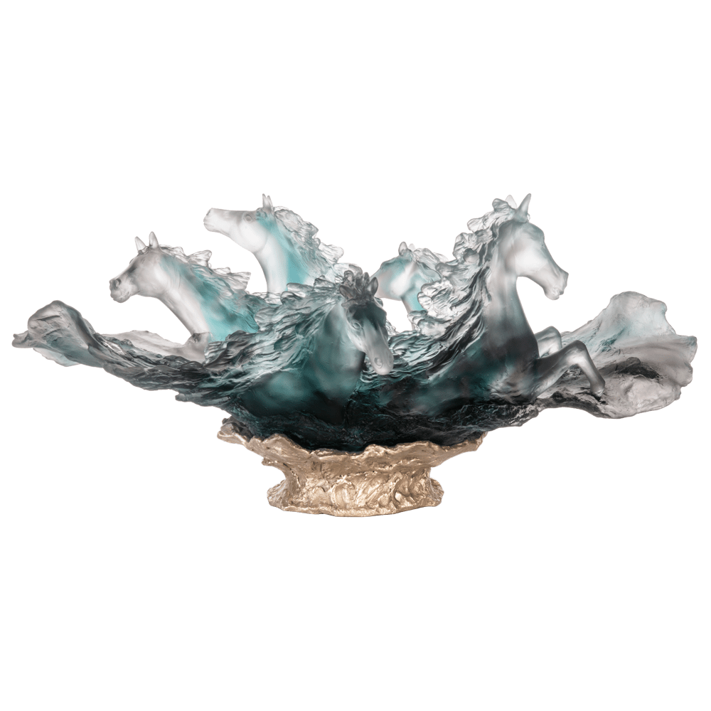 Daum Art Glass Daum Crystal Blue Grey Cavalcade Centrepiece H: 31 Cm L: 67 Cm 125 Ex