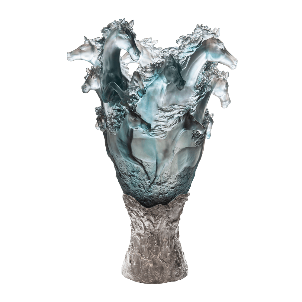 Daum Art Glass Daum Crystal Blue Grey Cavalcade Prestige Vase 50 Ex