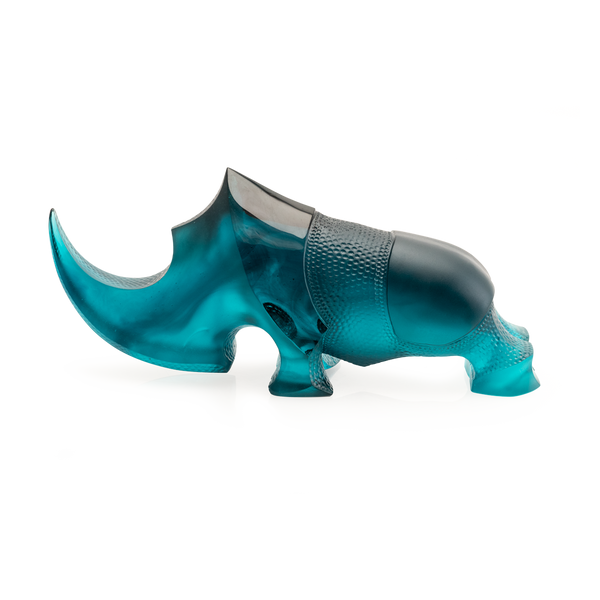 Daum Art Glass Daum Crystal Blue Ongava Rhinoceros by Gé Pellini