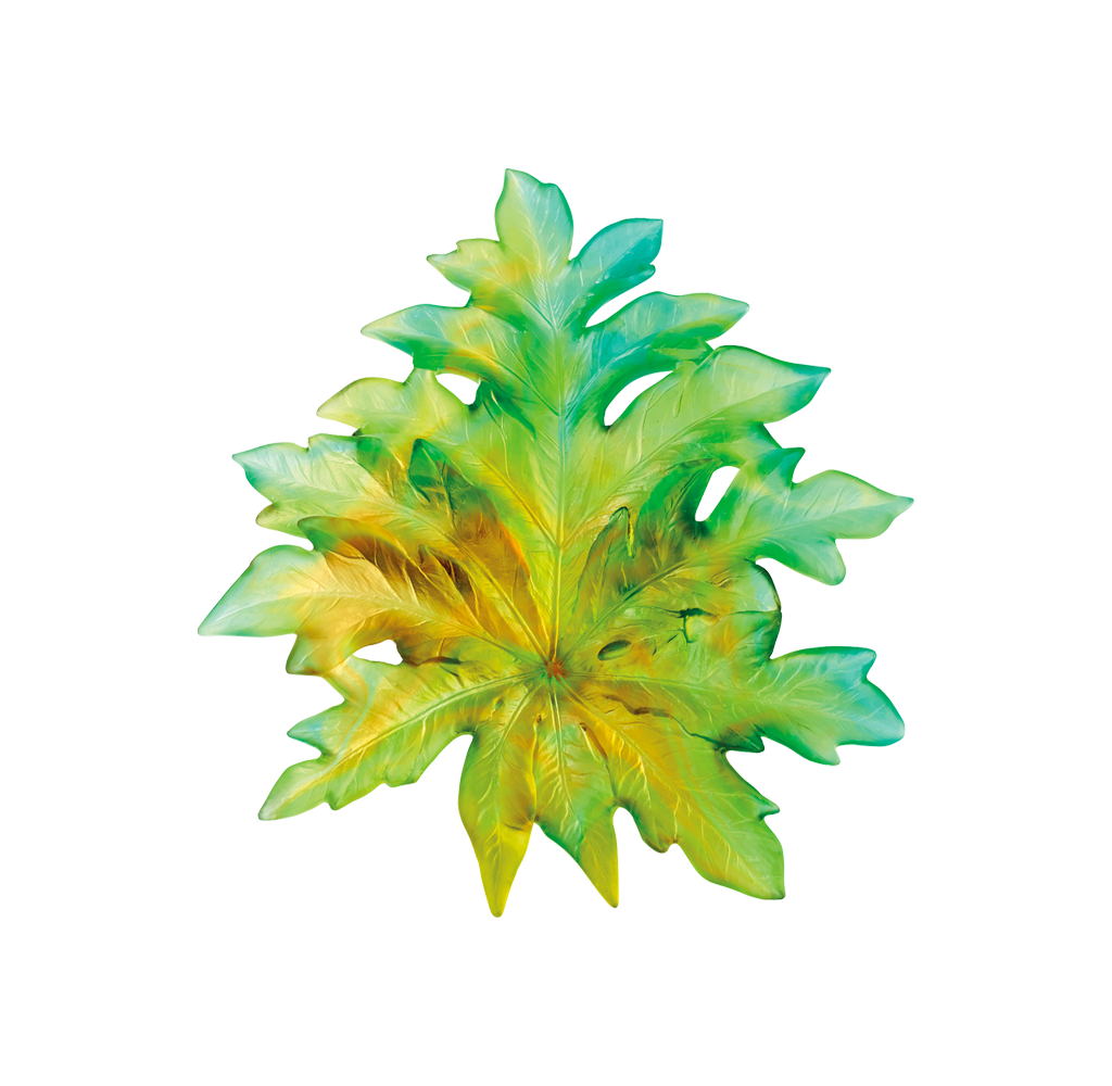 Daum Crystal Bornéo Small Wall Leaf in Green by Emilio Robba