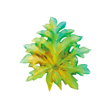 Daum Art Glass Daum Crystal Bornéo Small Wall Leaf in Green by Emilio Robba