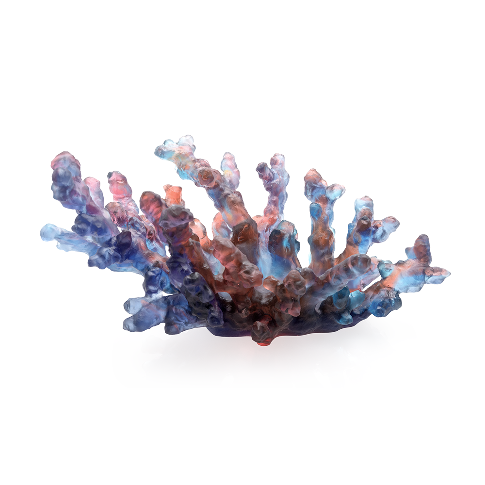 Daum Art Glass Daum Crystal Coral Blue Red Medium Bowl
