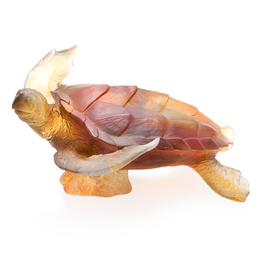 Daum Art Glass Daum Crystal Coral Sea Large Amber Grey Sea Turtle