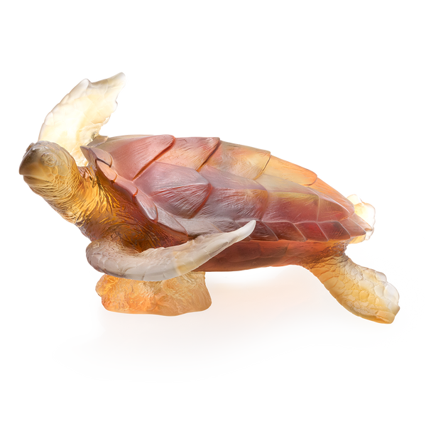 Daum Art Glass Daum Crystal Coral Sea Large Amber Grey Sea Turtle