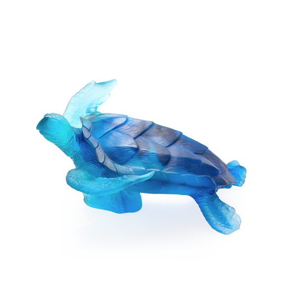 Daum Art Glass Daum Crystal Coral Sea Large Blue Sea Turtle