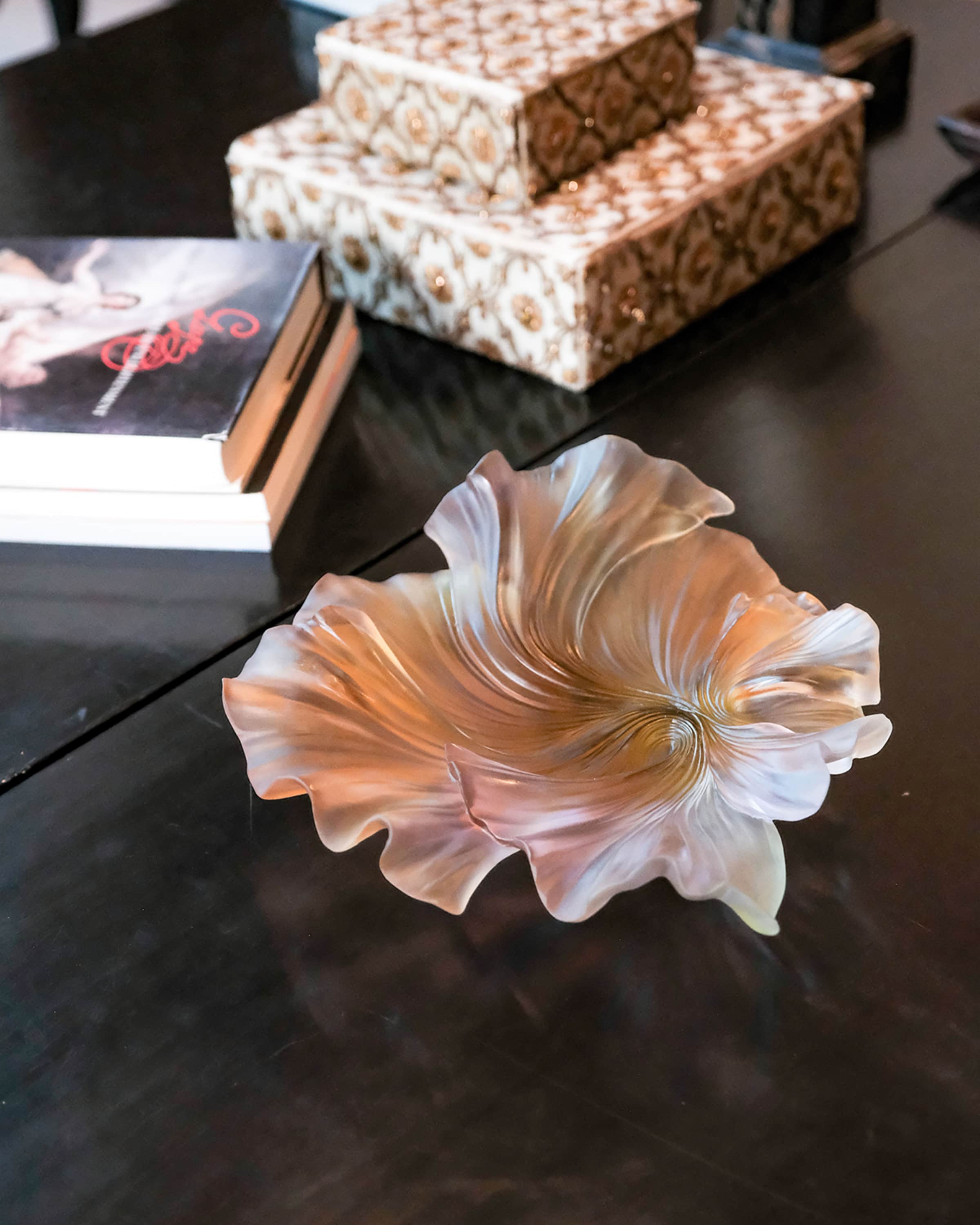 Daum Art Glass Daum Crystal Croisiere Medium Pink Green Pleated Bowl