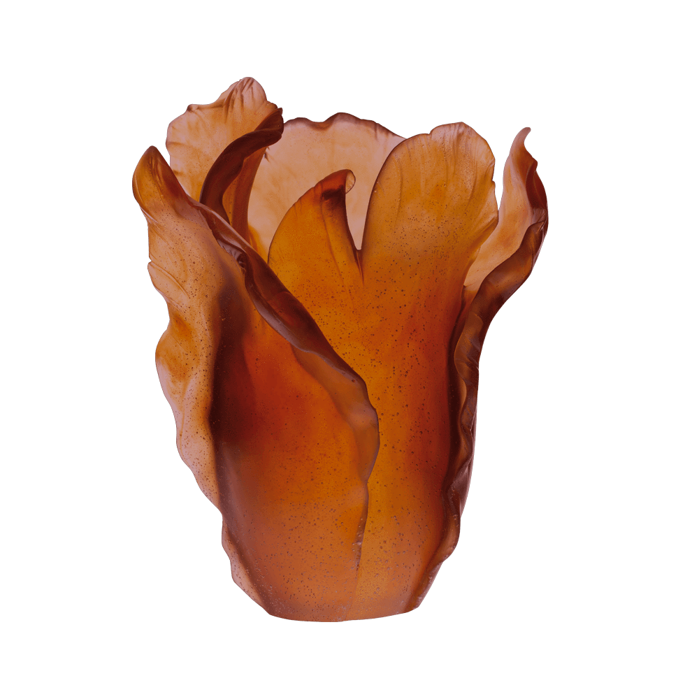 Daum Art Glass Daum Crystal Dark Amber Vase Tulip 99 Ex