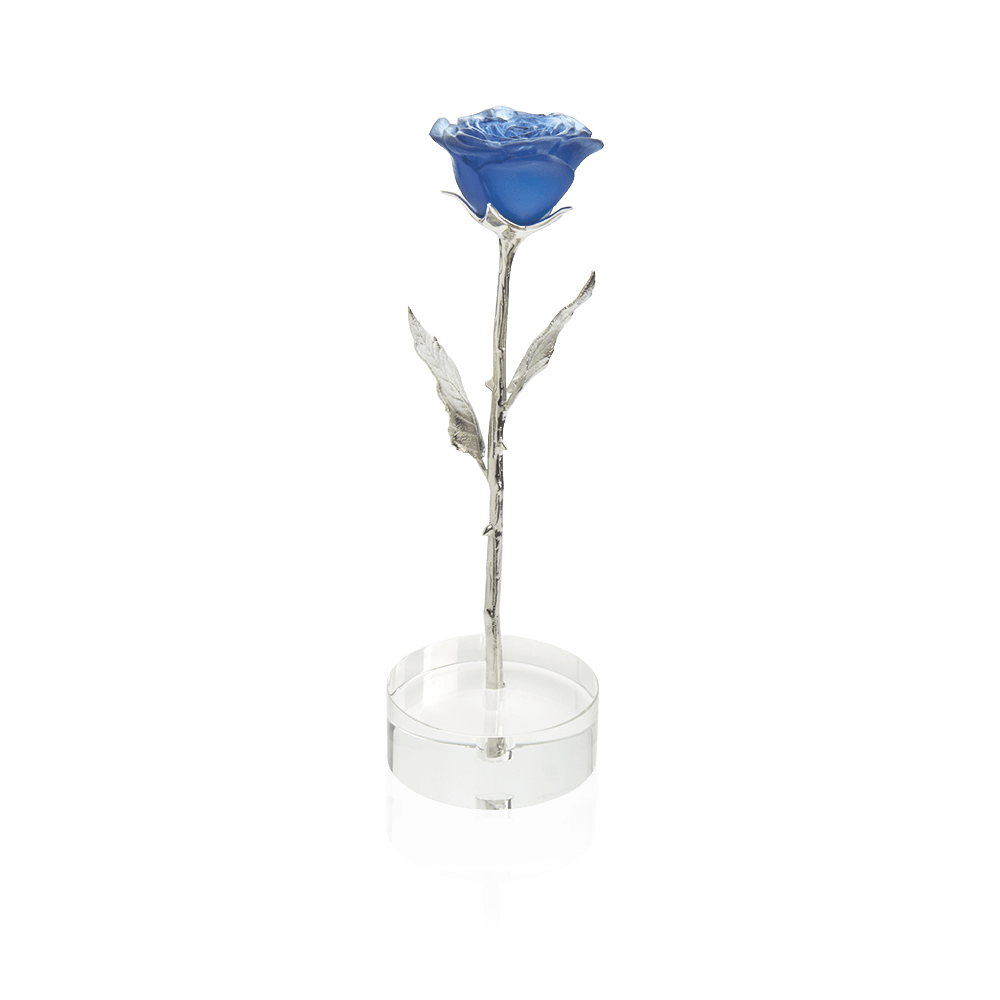 Blue Crystal Rose In Crystal Vase - Long Stem Blue Crystal Flower In Vase